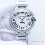 Swiss Quartz Ballon Bleu de Cartier Copy Watches in Moon Phase Stainless Steel